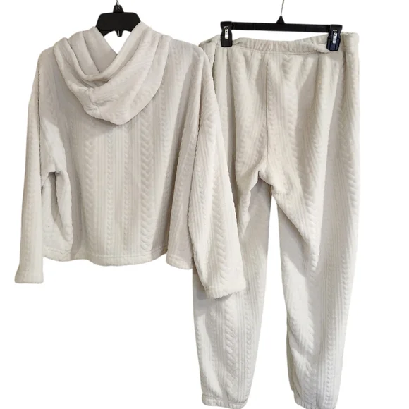 Women's Sz L Joyspun Hooded White Plush Pajama Set "Hot Cocoa & Fuzzy Socks" - Picture 3 of 12